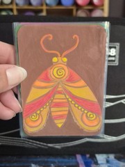 ACEO Original Painting Folkart Moth By LSArtz Acrylic Markers on paper