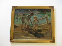ANTIQUE PLEIN AIR PAINTING & ORNATE PERIOD FRAME BEACH COASTAL WPA LANDSCAPE