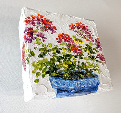 Geranium ORIGINAL OIL impasto Painting 4″X4″ X 1.5″ by Olga Diduh.