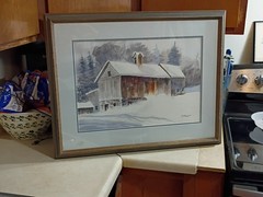 Painting of barn covered snow fine art watercolor landscape painting (original)