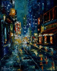 Original Abstract Oil Painting of City Street Lights at Night Art By Debra Hurd
