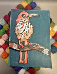 ACEO original art card Georgia State Bird Brown Thrasher (10/50) green, branch