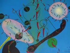 Surrealism YUKIO IMAMURA Japan Artist (1935) „Blue Background Peppers“ 73X92cm