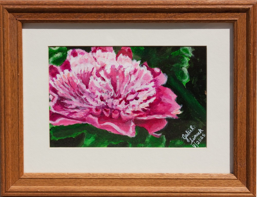 OOAK Painting 2025 „PINK PEONY V“ 8.5″ x 5.5″ Acrylic on Paper, Matted, Framed