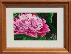 OOAK Painting 2025 „PINK PEONY V“ 8.5″ x 5.5″ Acrylic on Paper, Matted, Framed