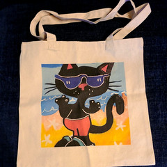 NEW NOT ACEO CANVAS BEACH CAT TOTE BAG 15×15 “ 2000-now