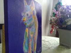 Abstract Kitten Artwork Original Painting 9×12 Colorful Stretched Canvas