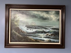 Vintage ROY WILSON Large Original Oil on Canvas Seascape Painting 44″x 32″