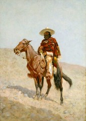 Oil painting horseman horse in landscape A-Mexican-Vaquero-Frederic-Remington
