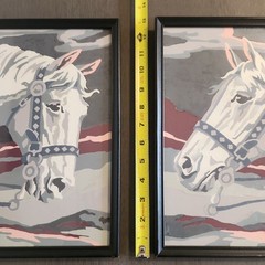 Vintage Framed Paint By Number Horse Pictures Set of 2 Retro Equestrian Folk Art