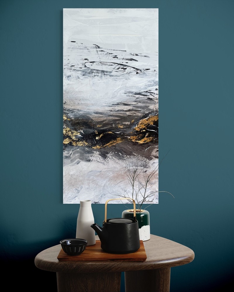 Original Black White 24 Carat Gold Leaf Painting Abstract Modern Transitional