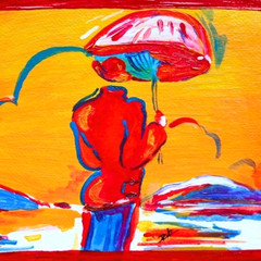 PETER MAX (umbrella men) signed & stamped Pop art Acrylic Hand Painting NEW