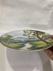 Hand Painted Landscape With Gold Gilt Rim Japense