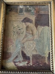 Orig Oil Painting on Board of Boudoir Scene in Gilded AsIs Frame C1899 UnkArtist