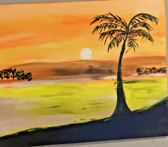 Caribbean Beach Sunset Acrylic Painting On Canvas Handmade Original Art – 30×24″
