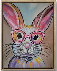 Geek Bunny Pastel 11×14 Canvas Original Art Expressionism Abstract Cute Animals