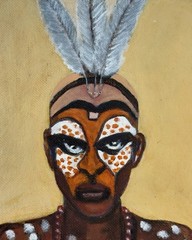 African Tribal Warrior Painted By Local Washington DC Area Artist On Canvas