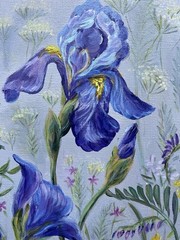 Flowers Original Oil Painting Blue Iris Wall Art 12×18 Floral Wall Decor