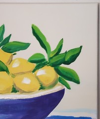 ORIGINAL ABSTRACT ARTWORK LEMON BOWL PAINTING ACRYLIC ON CANVAS 16X12 ooak