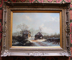 19thc Dutch Oil on Panel: Winter Landscape by Wilhelmus Johannes Walter-1818-94