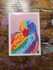 ACEO*Art Print of an Original Rainbow Duck Acrylic Painting *Art Print. 2.5×3.5