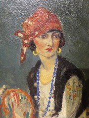 1930s Oil Painting On Board Portrait Gypsy Woman Musician * Kay Read Collection