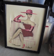 Unique Painting Woman with Wide Brim in Pink Hat and Glitter Dress Framed LOOK