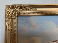 Original Oil Painting Sailing Boat Harbor Storm Seascape Nautical Art Framed