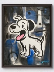 White Graffiti Dog Abstract Expressionist Acrylic Original Art 14×11 Canvas