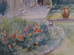 FRENCH SCHOOL XX DRAWING WATERCOLOR LANDSCAPE GARDEN BOURGEOIS HOUSE 1900-20