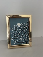 Moon Night Painting Cherry Tree Moonlight 5×7” Original Art. Gold Frame