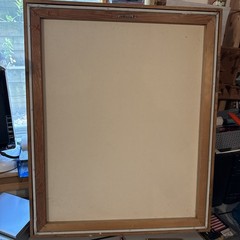 Vintage Huntington Folk Art Oil On Canvas Shadow Box Scene 27”x33”