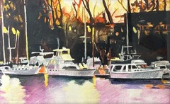 Original “Sacto Yacht Club” Oil Pastel Signed Chambers Framed Marina Harbor Art