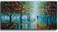 Landscape Oil Painting On Canvas Textured Tree Art Wall Handmade 3D 24x48inch