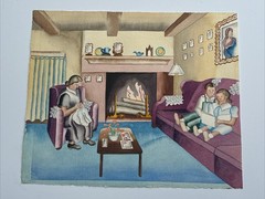 RUTH ORTLIEB PAINTING FAMILY INTERIOR WPA LISTED FAMOUS CALIFORNIA MODERNIST