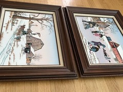 C Carson “Amish Winter Landscape” Framed Serigraph Paintings Snowy Winter Farm