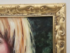 Original oil painting blonde girl green eyes flowers framed signed Dawn Canfield
