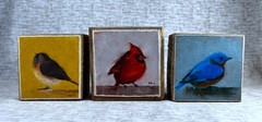 3 Bird Prints on Canvas and wood blocks, Wall Hangings, Mary Gregory Studio