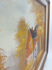 Vintage MCM Original Robert Moore Oil Painting of Old Mill in Autumn – Framed