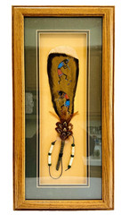 Hand Painted Kokopelli Turkey Feather Art Southwest Collage Framed Beaded 22″