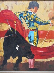 Vtg Signed Mid-Century Modern Painting Spanish Matador Bullfighter Framed