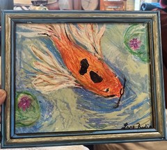 “Koi Joy” This Is a OOAK 8×10 Inch Framed Mixed Media On Canvas Board.