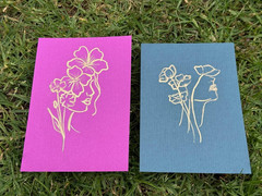Set of 2 Original Floral Line Art Drawings Abstract Feminine Flower Marker Art