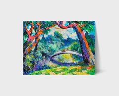 Oil painting Bridge Ukrainian painter canvas Unframed original Decor landscape