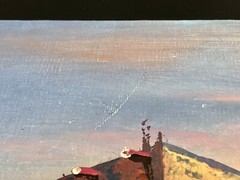 90’s 12×16 Signed Oil Painting ‚W. Zeller‘ Southwest/Adobe Houses Cactus Sunset