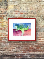 Plus Size Female Air Drying Abstract Pop Art Watercolor On Paper 9×12 Signed