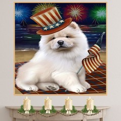 Chow Chow Dog Mom Gift Canvas Print 4th July Fireworks Wall Art Patriotic Décor