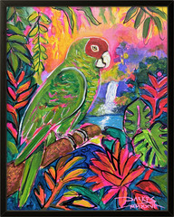 Tropical Parrot Painting Original Bird Wall Art 11×14 Home Decor CP