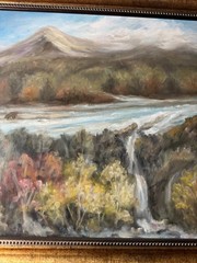 Large W Dickinson Acrylic Painting Mountain Landscape Waterfall River Framed Art