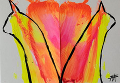 Original ACEO Painting Cat lot 2 Art Cards Sunset Flower By Samantha McLean